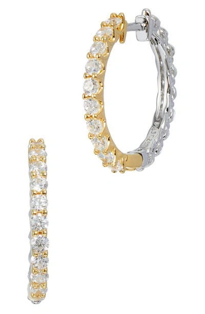 Shop Savvy Cie Jewels Two-tone Sterling Silver Reversible Cz Hoop Earrings In Yellow