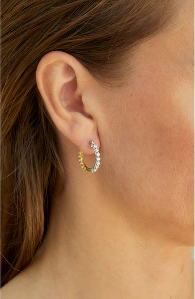 Shop Savvy Cie Jewels Two-tone Sterling Silver Reversible Cz Hoop Earrings In Yellow