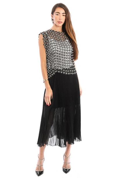 Shop Saachi Pearly Beaded Floral Lace Top In Black