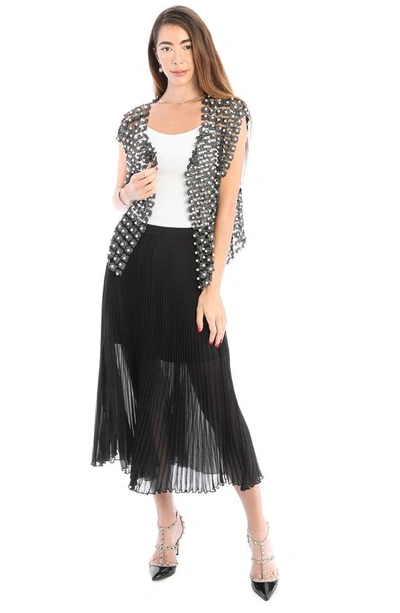 Saachi Pearly Beaded Floral Lace Top In Black