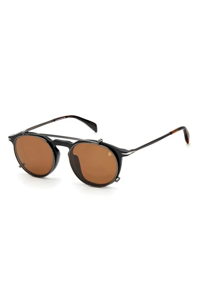 Shop David Beckham Eyewear 49mm Round Sunglasses In Black/ Brown