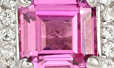 Shop Suzy Levian Sterling Silver Assher Cut Sapphire Halo Stud Earrings In Pink