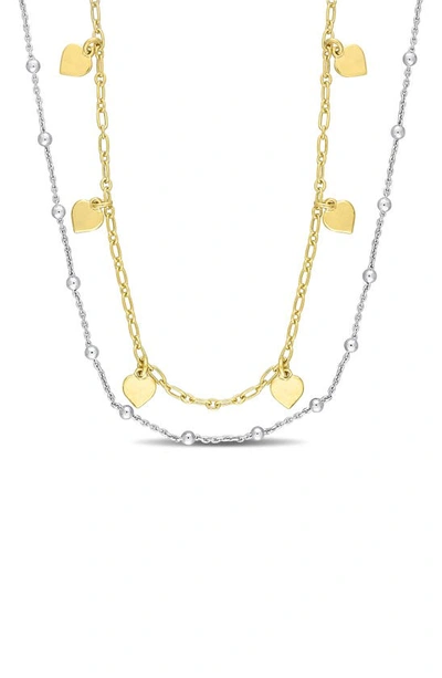 Delmar Two-tone Heart And Ball Bead Chain Necklace In Gold Silver Multi-color