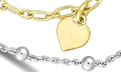 Delmar Two-tone Heart And Ball Bead Chain Necklace In Gold Silver Multi-color