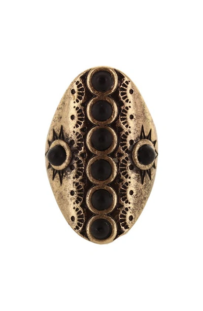 Shop Olivia Welles Circle Stone Statement Ring In Burnished Gold / Black