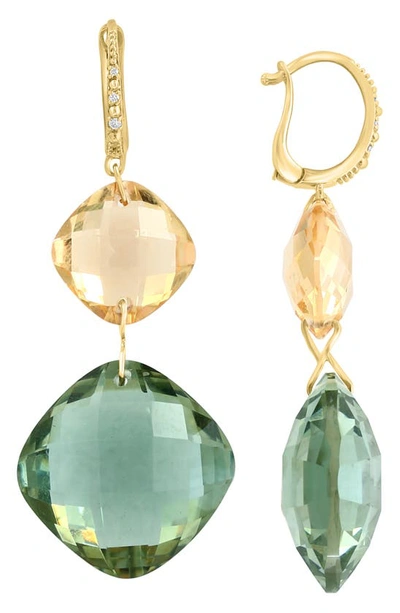 Effy 14k Yellow Gold Green Quartz Citrine & Diamond Drop Earrings In Gold Multi