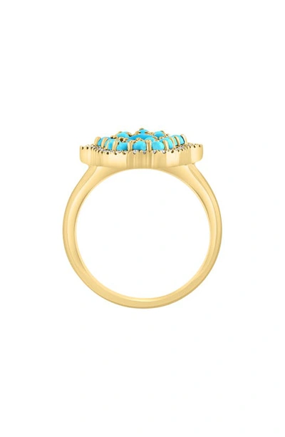 Shop Effy 14k Yellow Gold Hamsa Hand Turquoise & Diamond Ring In Blue
