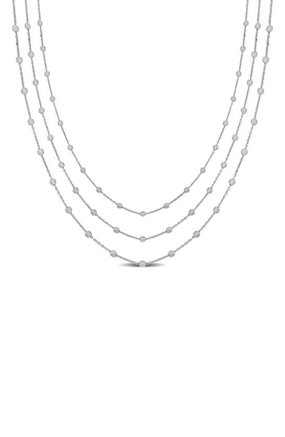 Shop Delmar Sterling Silver Ball Station Chain Triple Strand Necklace