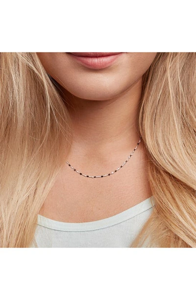 Delmar Sterling Silver Black Enamel Station Heart Link Necklace In Silver