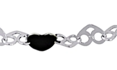 Delmar Sterling Silver Black Enamel Station Heart Link Necklace In Silver