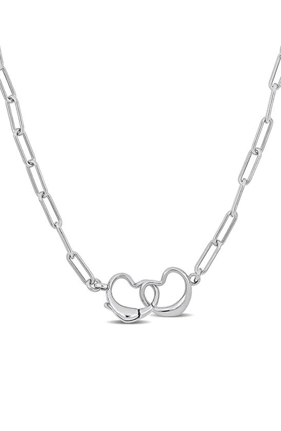 Delmar Open Heart Paperclip Link Necklace In Silver
