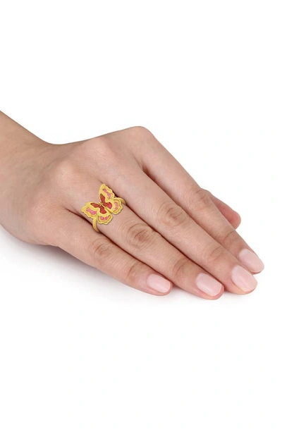 Delmar Enamel Butterfly Ring In Red Multi-color