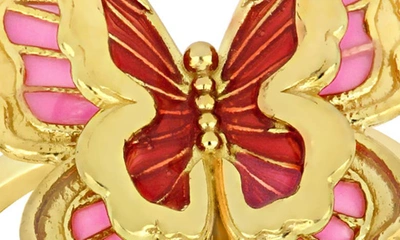 Delmar Enamel Butterfly Ring In Red Multi-color