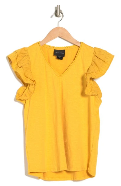 Shop Liv Los Angeles Double Ruffle Sleeve T-shirt In Gold