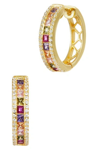Shop Savvy Cie Jewels 18k Gold Plated Sterling Silver Cubic Zirconia Hoop Earrings In Yellow