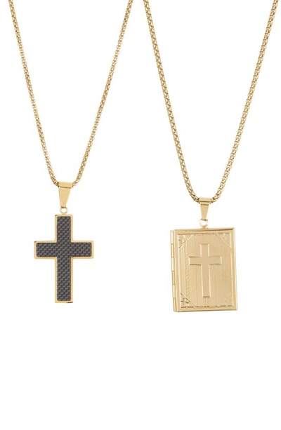 Shop Ed Jacobs Nyc Set Of 2 Cross Pendant & Locket Necklaces In Gold