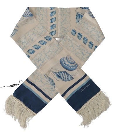 Shop Dolce & Gabbana Silk Shell Print  Shawl Fringes Men's Scarf In Blue