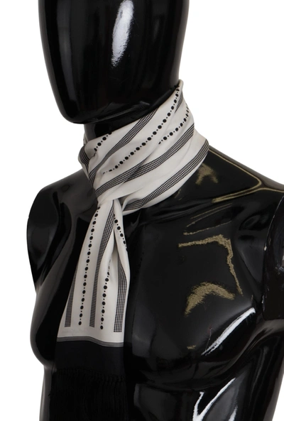 Shop Dolce & Gabbana Silk Polka Dot Print Shawl Fringe Men's Scarf In Black