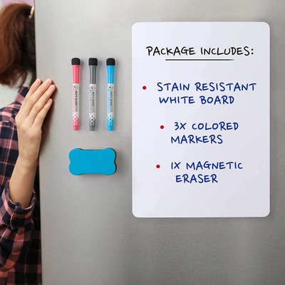 Zulay Kitchen Mini Magnetic Dry Erase Board Sheet With 3 Colored Markers And Eraser For Fridge In White