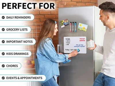 Zulay Kitchen Mini Magnetic Dry Erase Board Sheet With 3 Colored Markers And Eraser For Fridge In White