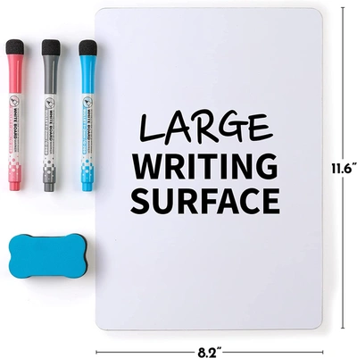 Zulay Kitchen Mini Magnetic Dry Erase Board Sheet With 3 Colored Markers And Eraser For Fridge In White