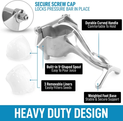 Zulay Kitchen Fruit Manual Juicer With Removable Handle, 2 Strainers & 1 Liner In Silver