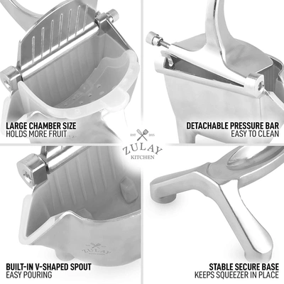 Zulay Kitchen Fruit Manual Juicer With Removable Handle, 2 Strainers & 1 Liner In Silver