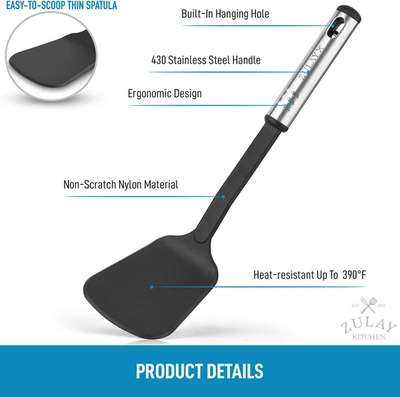 Zulay Kitchen Flexible Nylon Spatula Turner With Stainless Steel Ergonomic Handle In Black