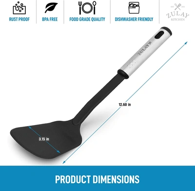 Zulay Kitchen Flexible Nylon Spatula Turner With Stainless Steel Ergonomic Handle In Black