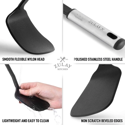 Zulay Kitchen Flexible Nylon Spatula Turner With Stainless Steel Ergonomic Handle In Black