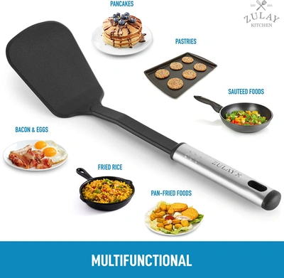 Zulay Kitchen Flexible Nylon Spatula Turner With Stainless Steel Ergonomic Handle In Black
