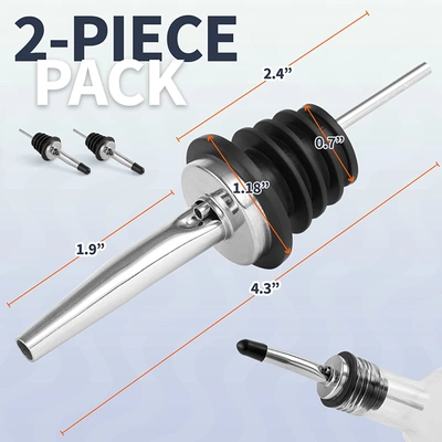 Zulay Kitchen 2 Pack Stainless Steel Liquor Pourers With Rubber Dust Caps In Black