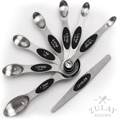 Zulay Kitchen Magnetic Measuring Spoons With Leveler In Silver
