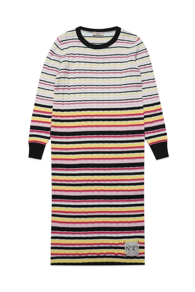 Shop N°21 Multicolor Striped Wool-blend Knit Long Crew-neck Dress