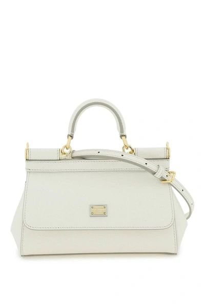 Dolce & Gabbana Small Sicily Bag In Dauphine Leather In White