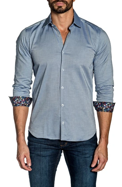 Shop Jared Lang Trim Fit Cotton Dress Shirt In Oxford Blue