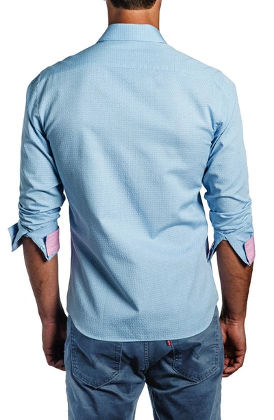 Shop Jared Lang Trim Fit Textured Long Sleeve Button-up Cotton Shirt In Light Blue