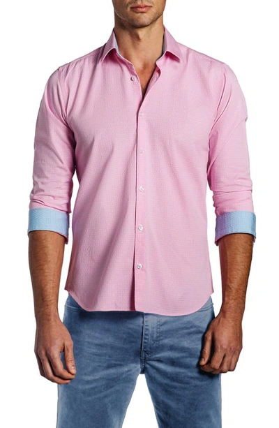 Shop Jared Lang Trim Fit Textured Cotton Dress Shirt In Light Pink