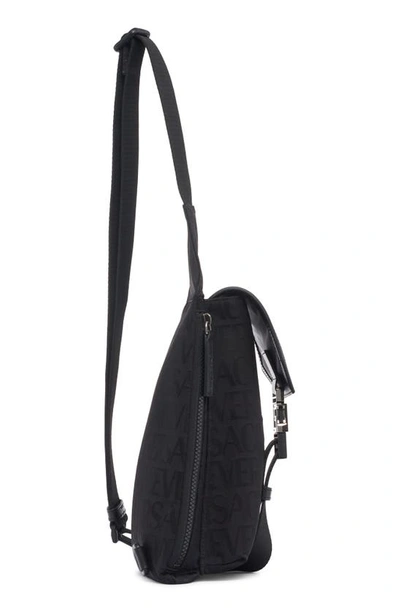 Shop Versace Logo Jacquard Sling Crossbody Bag In Black-ruthenium