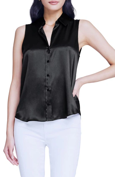 Shop L Agence L'agence Emmy Sleeveless Silk Blouse In Black