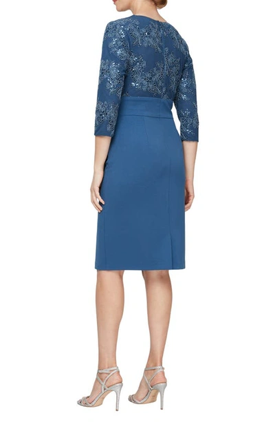 Shop Alex Evenings Sequin Embroidery Cocktail Sheath Dress In Vintage Blue