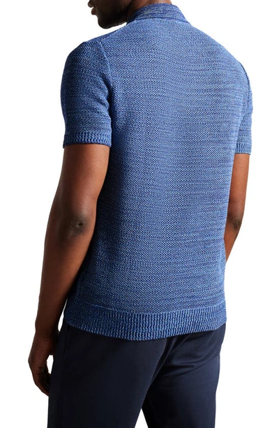 Shop Ted Baker Blossam Textured Quarter Zip Polo Sweater In Blue