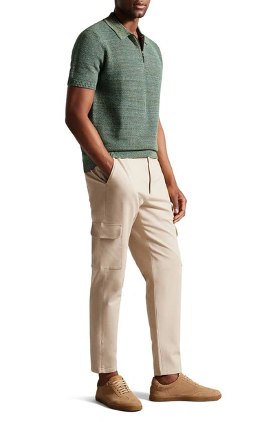 Shop Ted Baker Blossam Textured Quarter Zip Polo Sweater In Olive