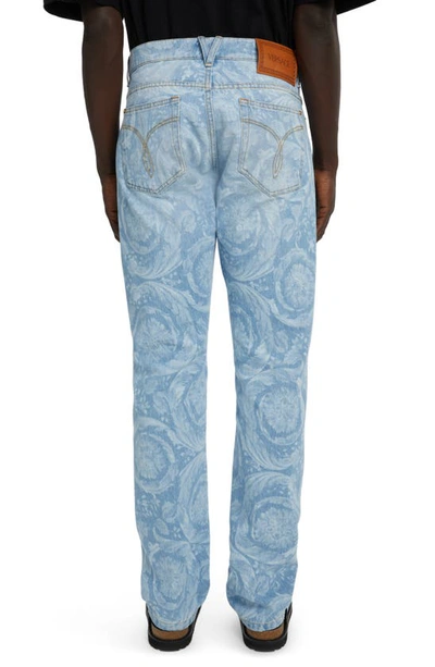 Shop Versace Mitchell Logo Print Nonstretch Denim Jeans In 1d380-light Blue