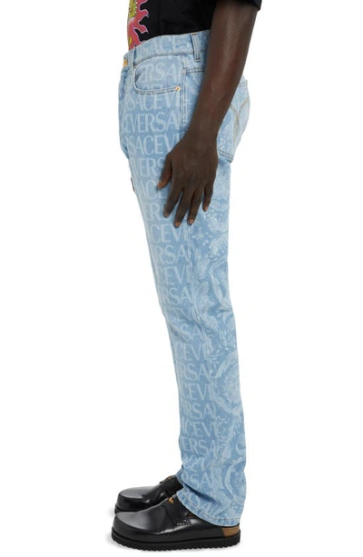 Shop Versace Mitchell Logo Print Nonstretch Denim Jeans In 1d380-light Blue