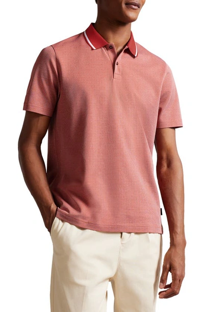 Shop Ted Baker Arts Mini Jacquard Cotton Polo Shirt In Dark Red