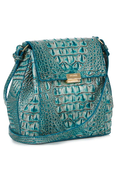 Shop Brahmin Margo Croc Embossed Leather Crossbody Bag In Mineral Blue
