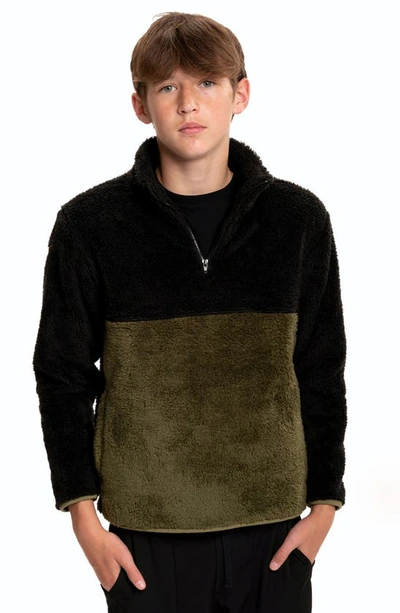 Threads 4 Thought Kids' Pershing Colorblock Faux Fur Quarter Zip Pullover In Pyrite