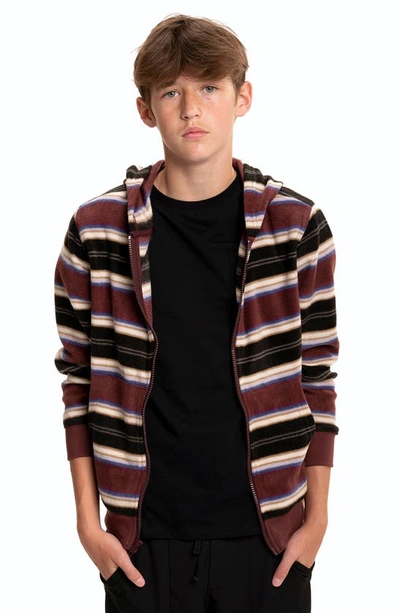 Threads 4 Thought Kids' Stripe Zip-up Hooded Fleece Jacket In Navy Multi