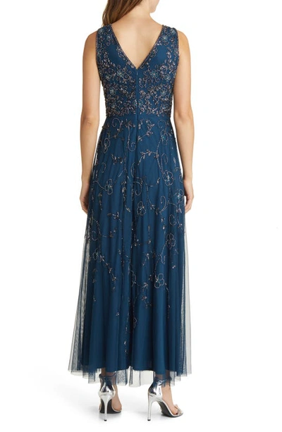 Pisarro Nights Beaded Mesh Gown With Jacket In Sapphire